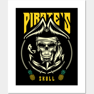 pirate skull illustration Posters and Art